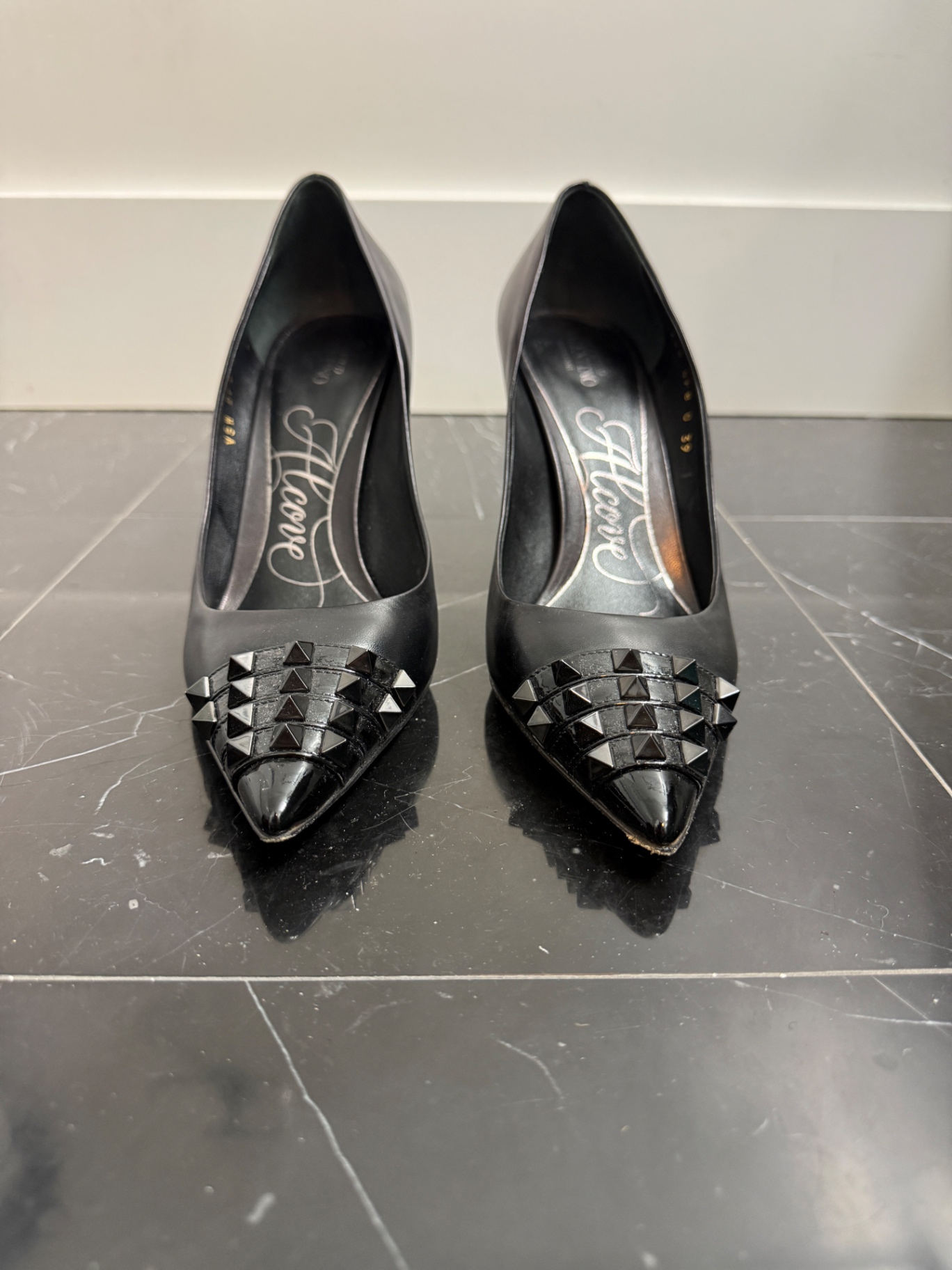 Valentino Garavani Black Studded Pointed-Toe Pumps