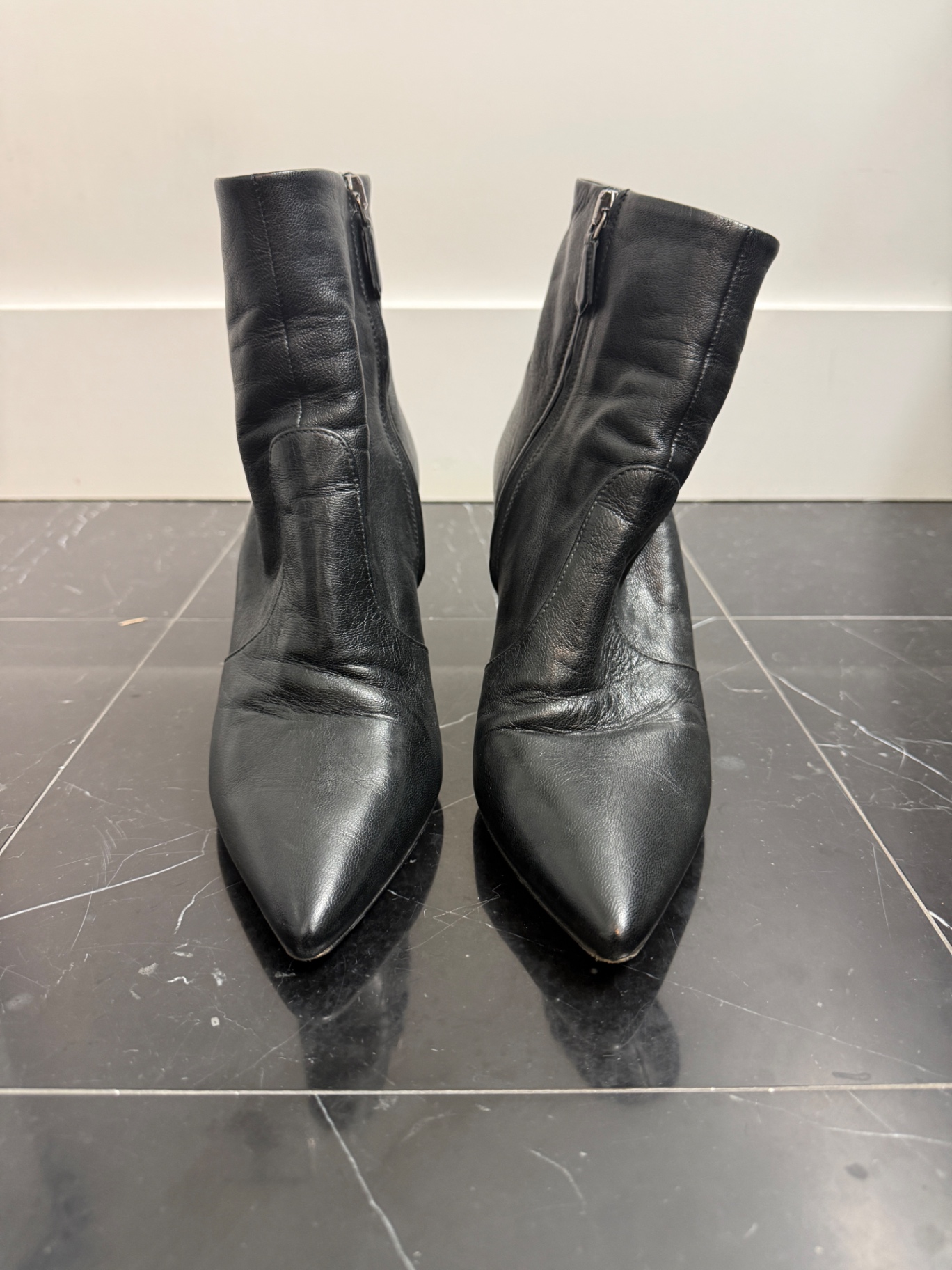 Prada Black Leather Pointed-Toe Ankle Boots