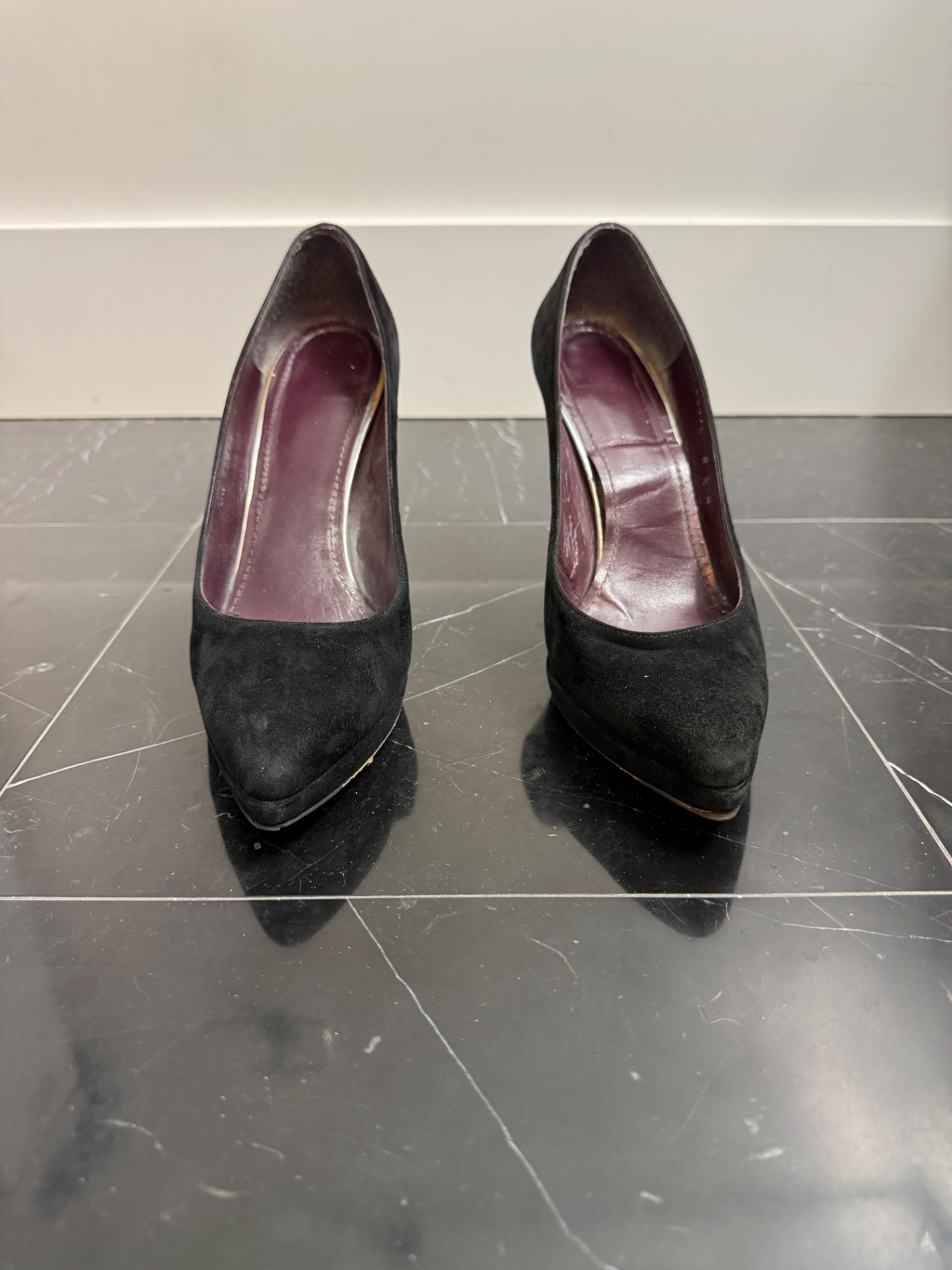 Stuart Weitzman Black Suede Pointed-Toe Pumps