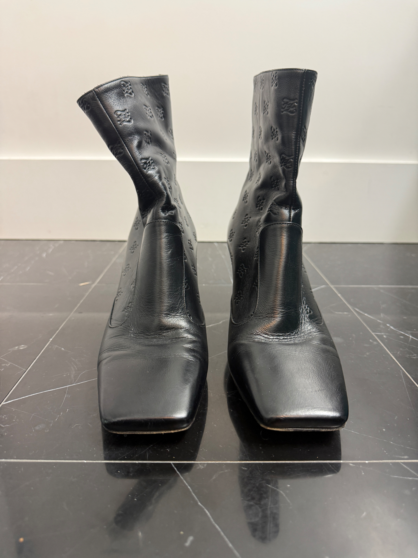 Fendi Black Monogram Leather Ankle Boots