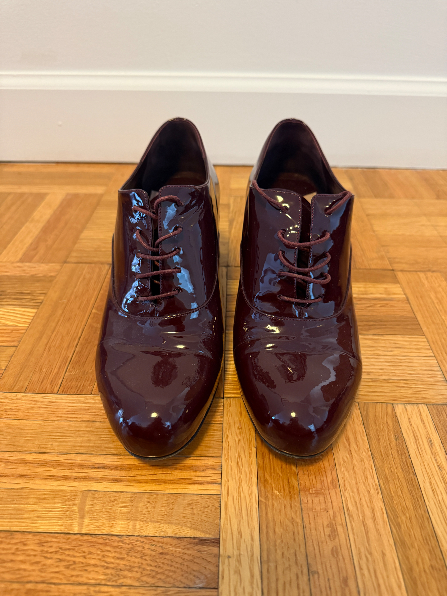 Miu Miu Patent Fur-Heel Lace-Up Pumps