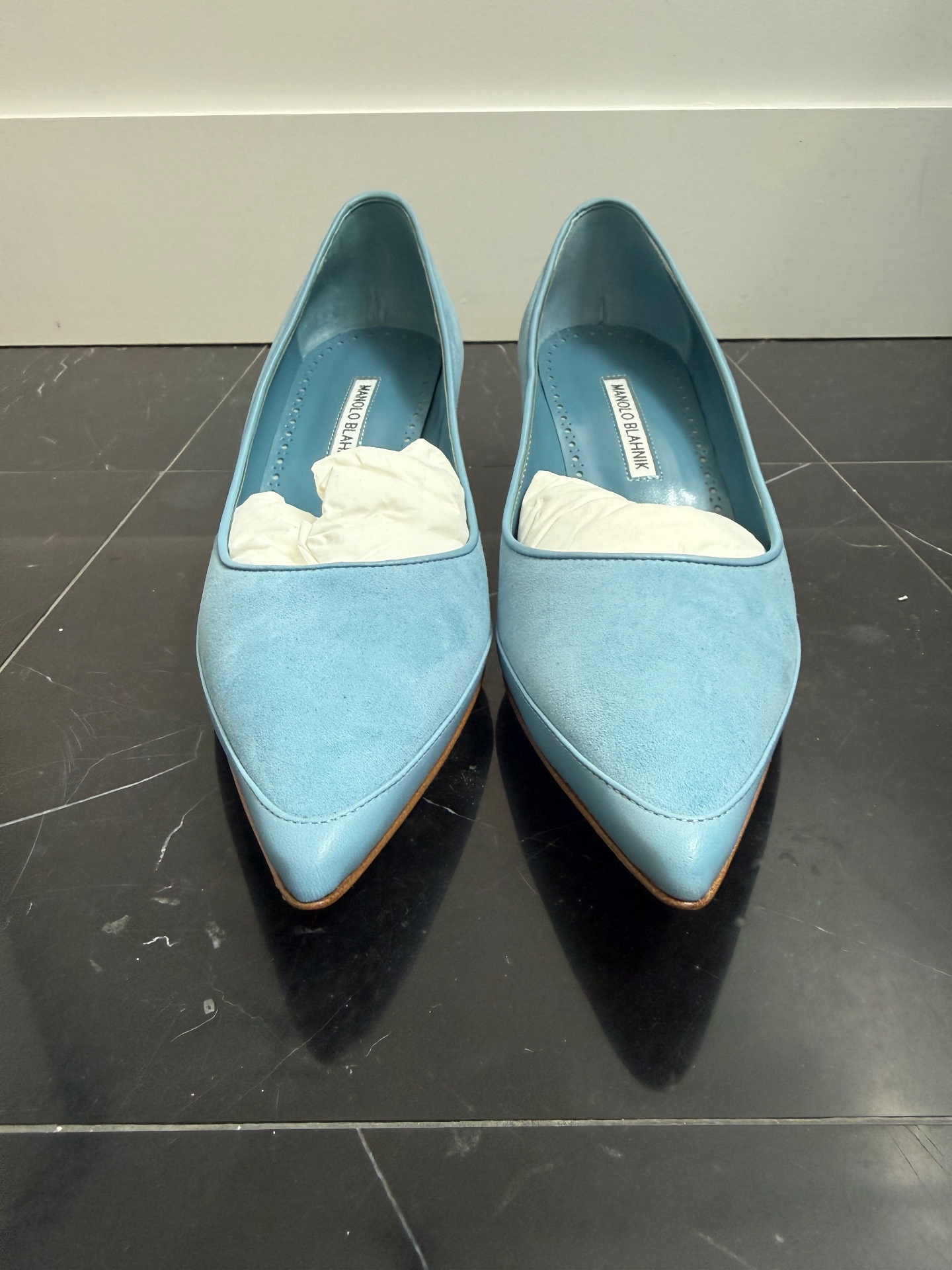 Manolo Blahnik Powder Blue Pointed-Toe Flats
