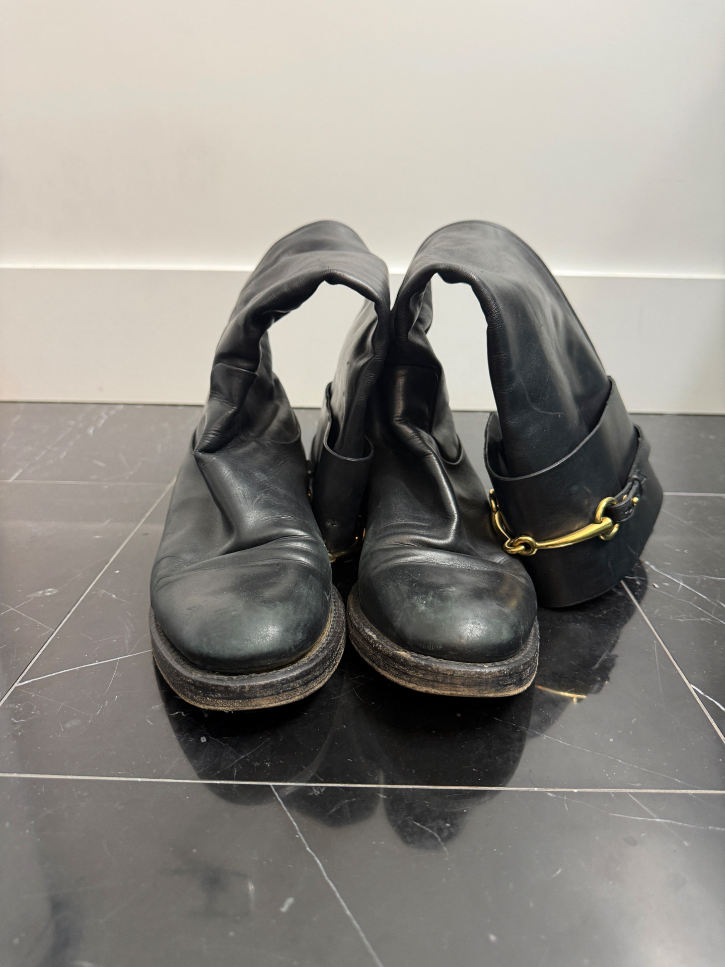 Gucci Black Leather Horsebit Ankle Boots