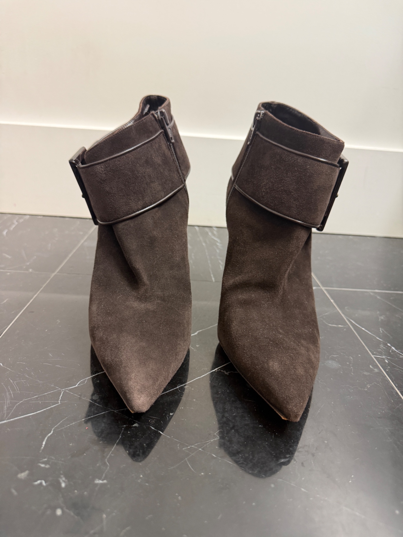 Manolo Blahnik Brown Suede Pointed-Toe Ankle Boots