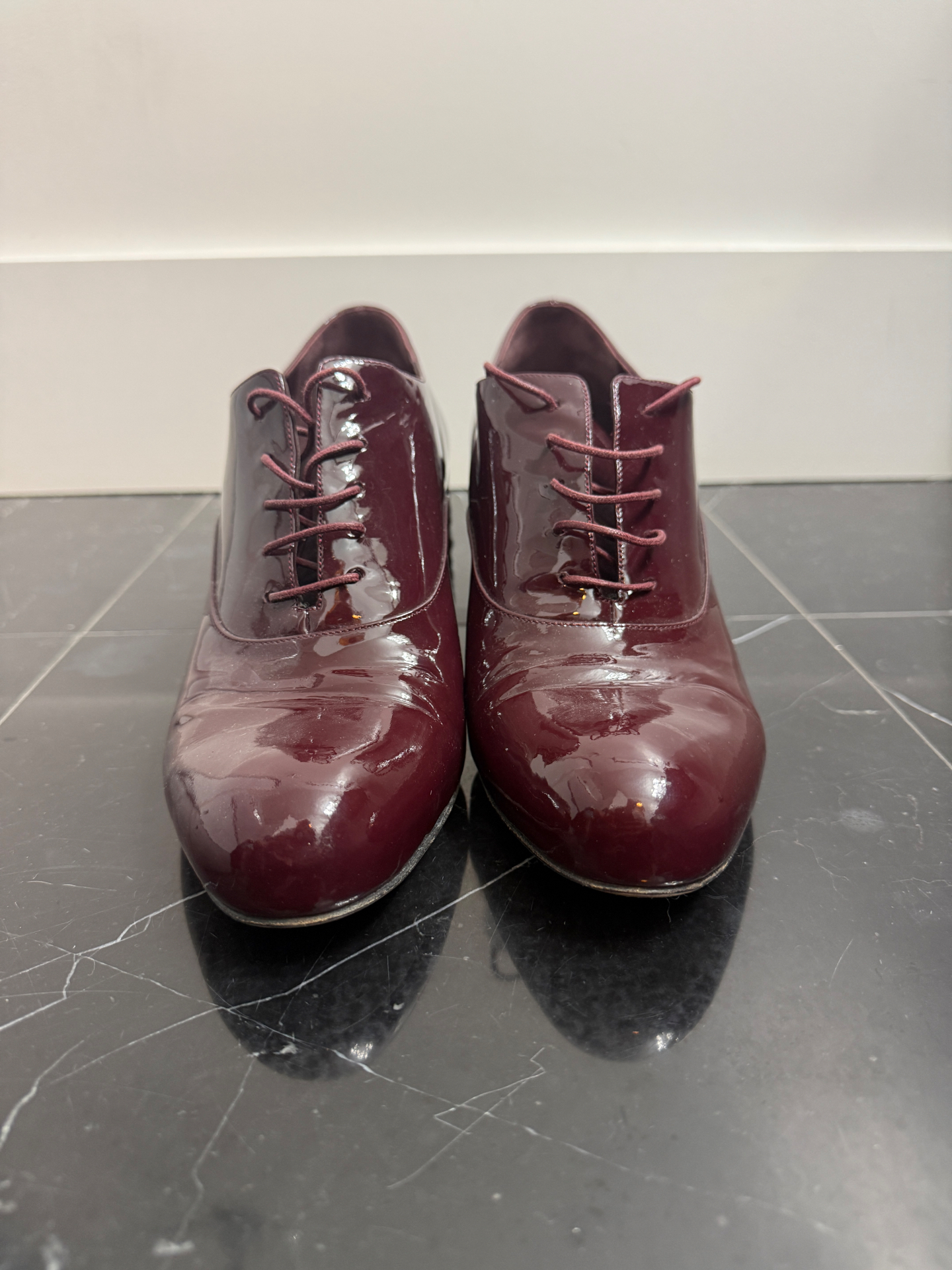 Miu Miu Patent Fur-Heel Lace-Up Pumps