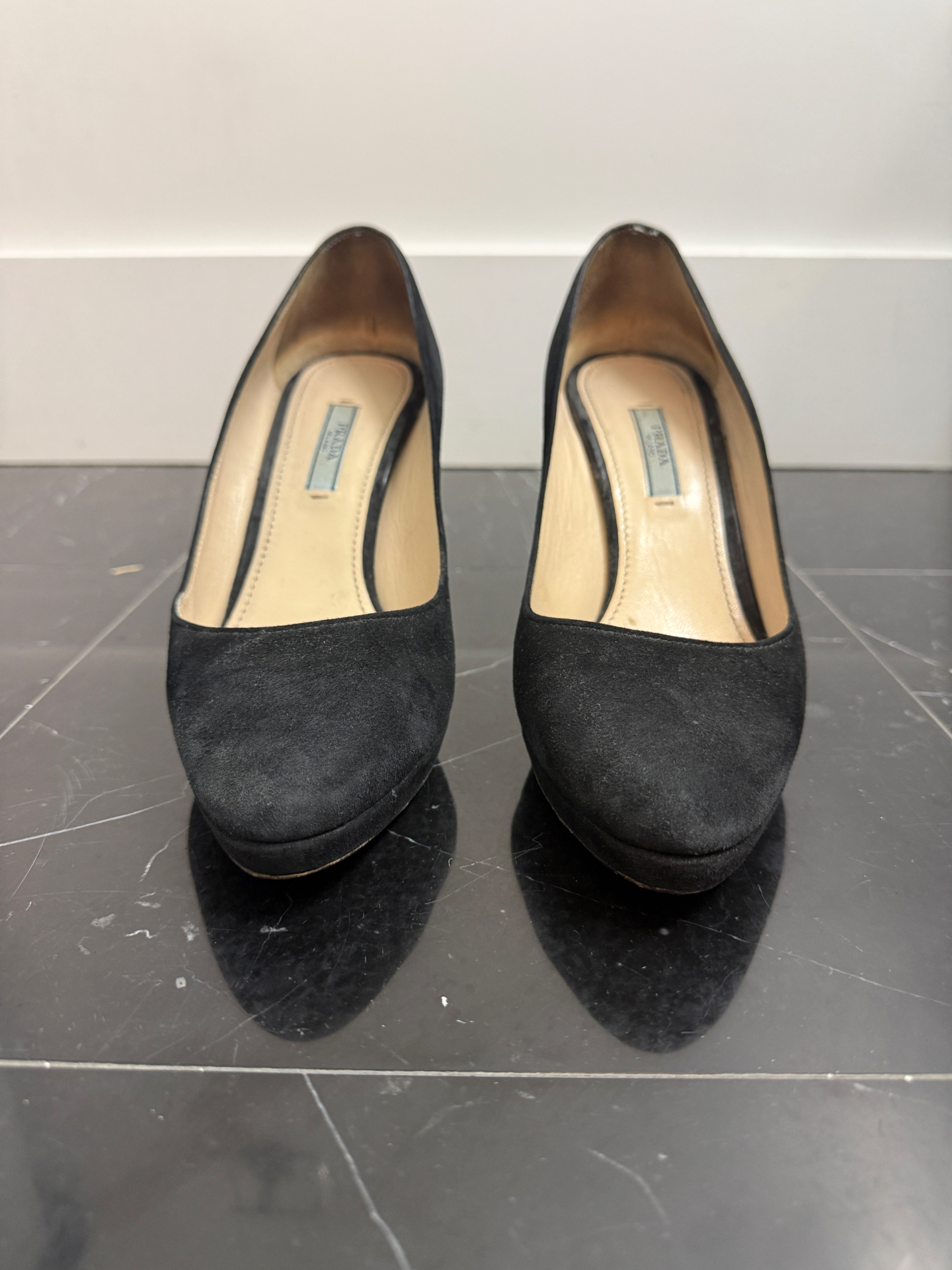 Prada Black Suede Platform Pumps