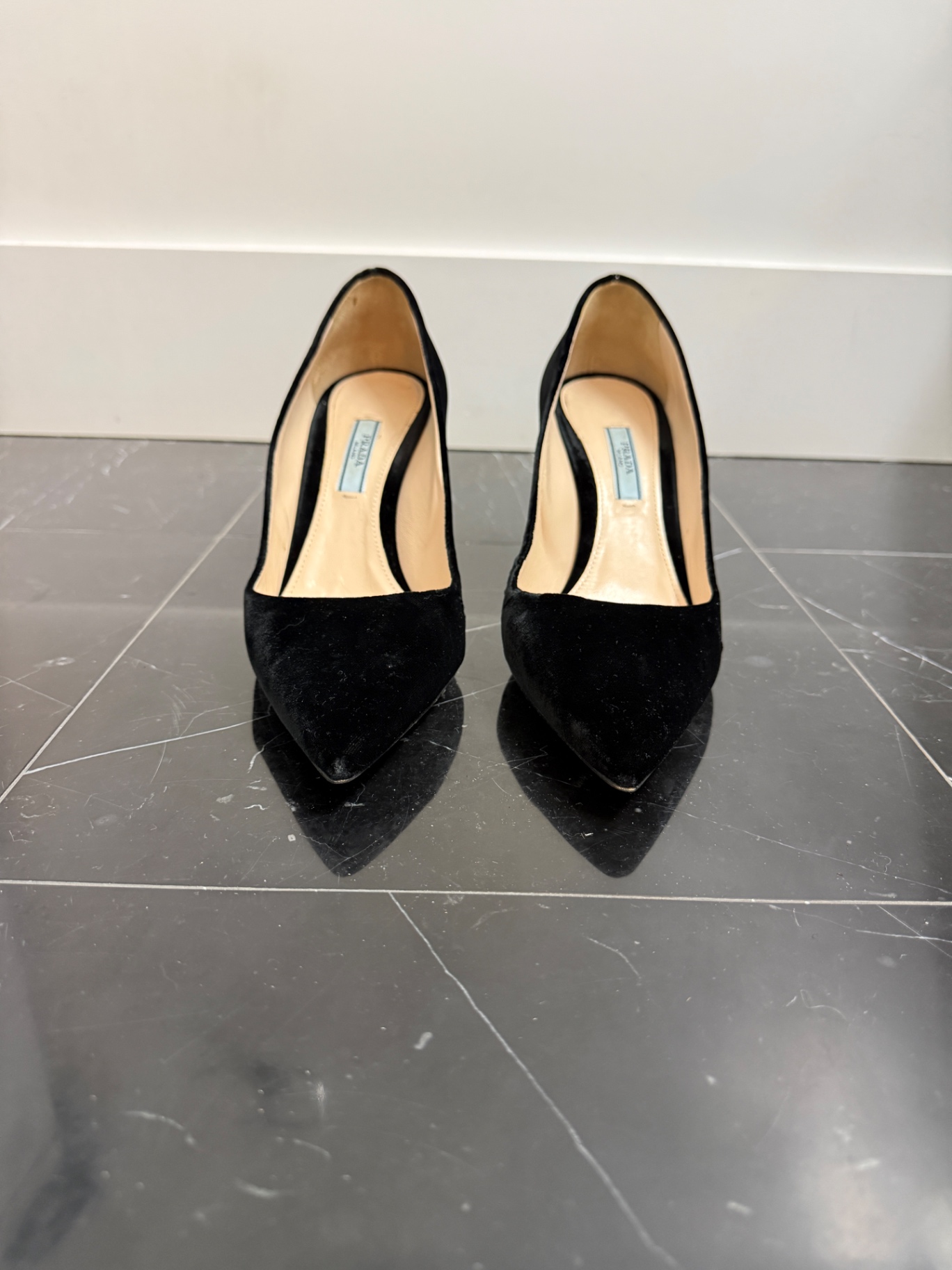 Prada Black Velvet Pointed-Toe Pumps