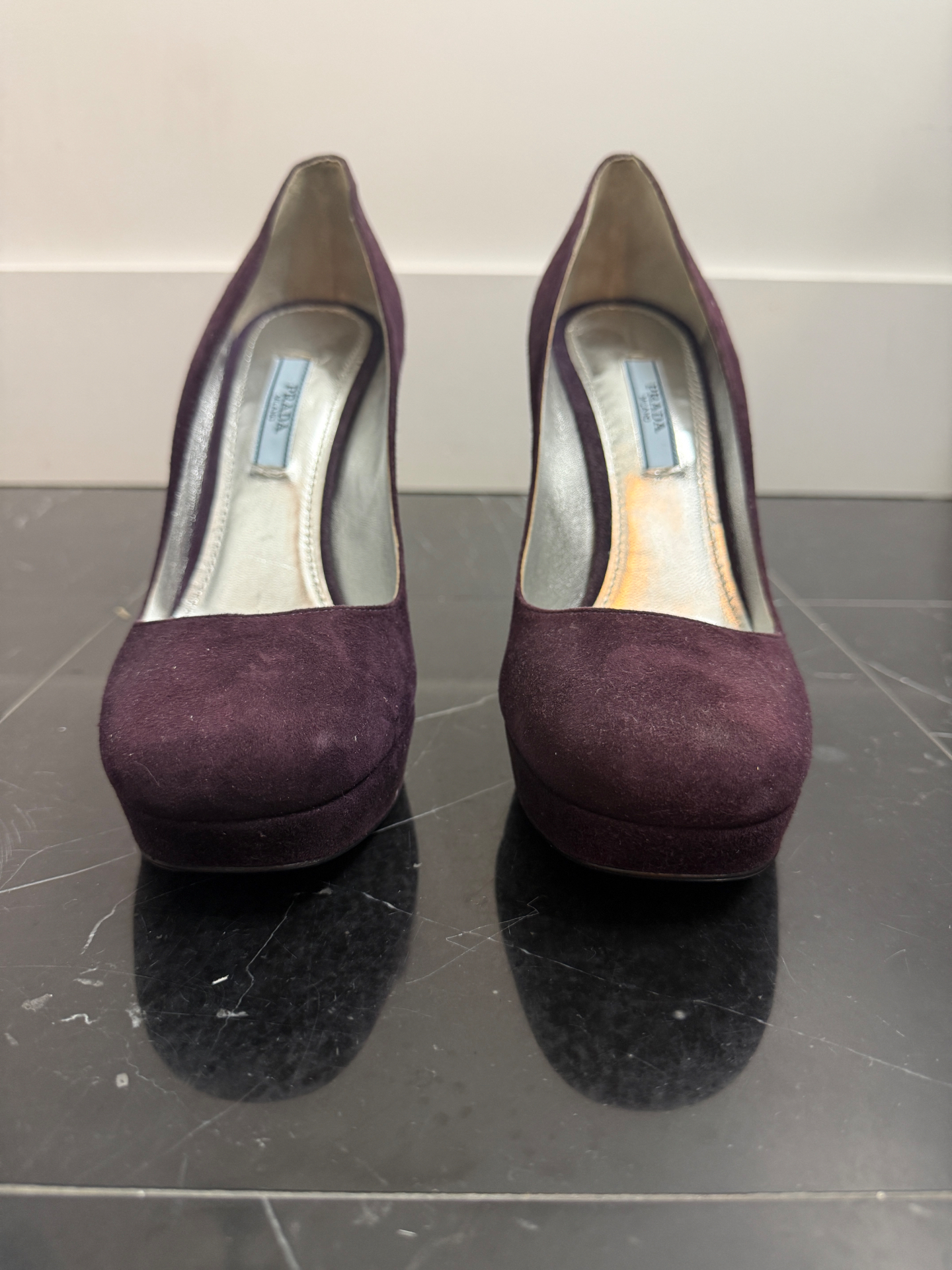 Prada Burgundy Suede Platform Pumps