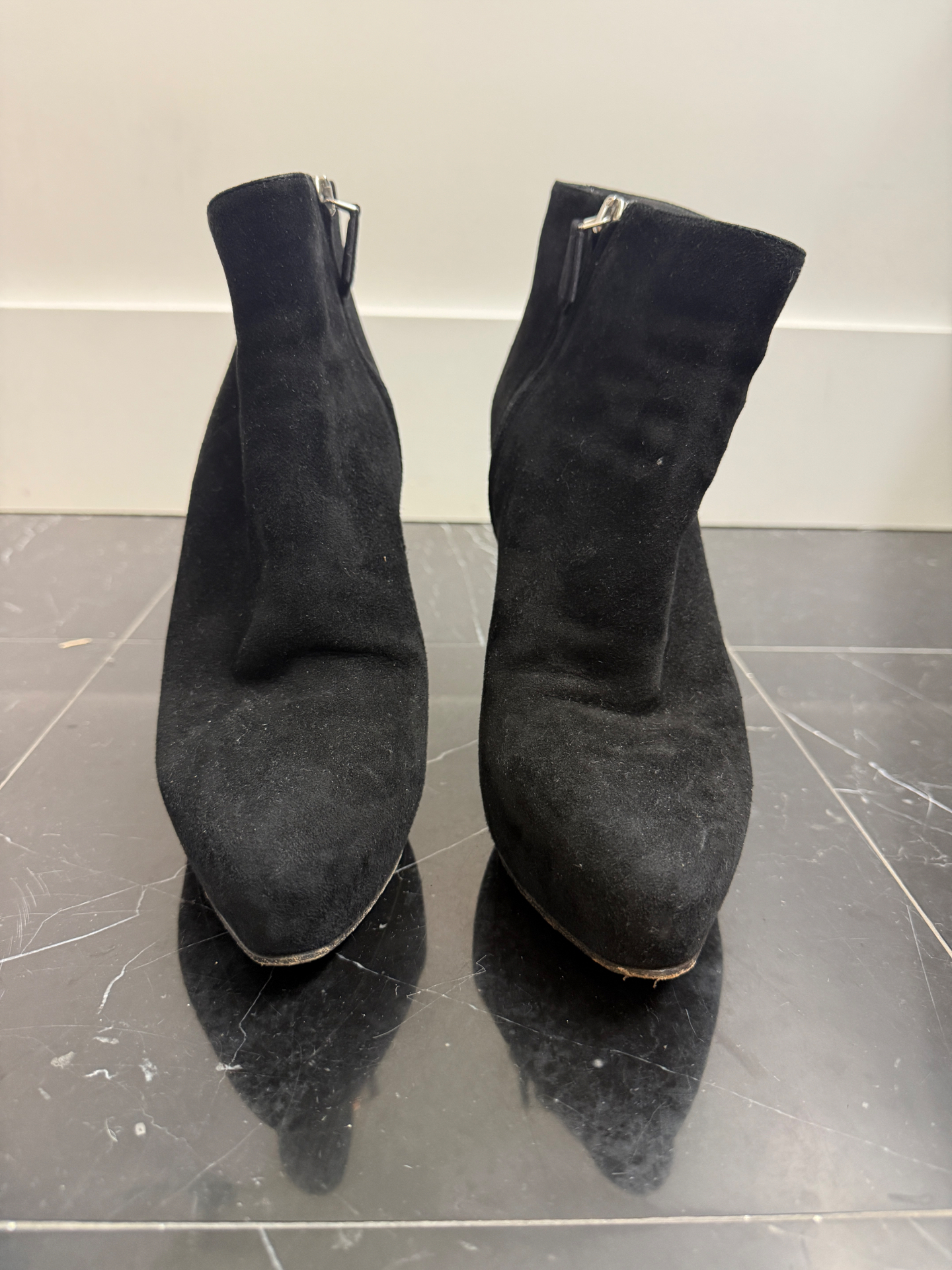 Prada Black Suede Pointed-Toe Ankle Boots