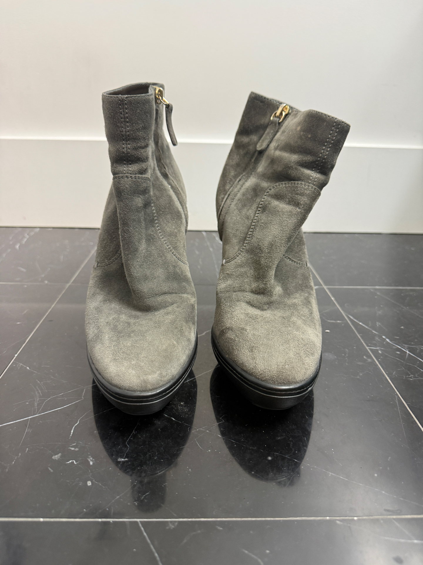 Tod's Taupe Suede Platform Ankle Boots
