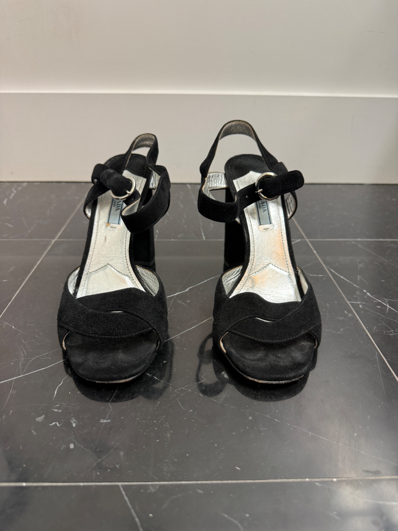 Prada Black Suede Platform Sandals