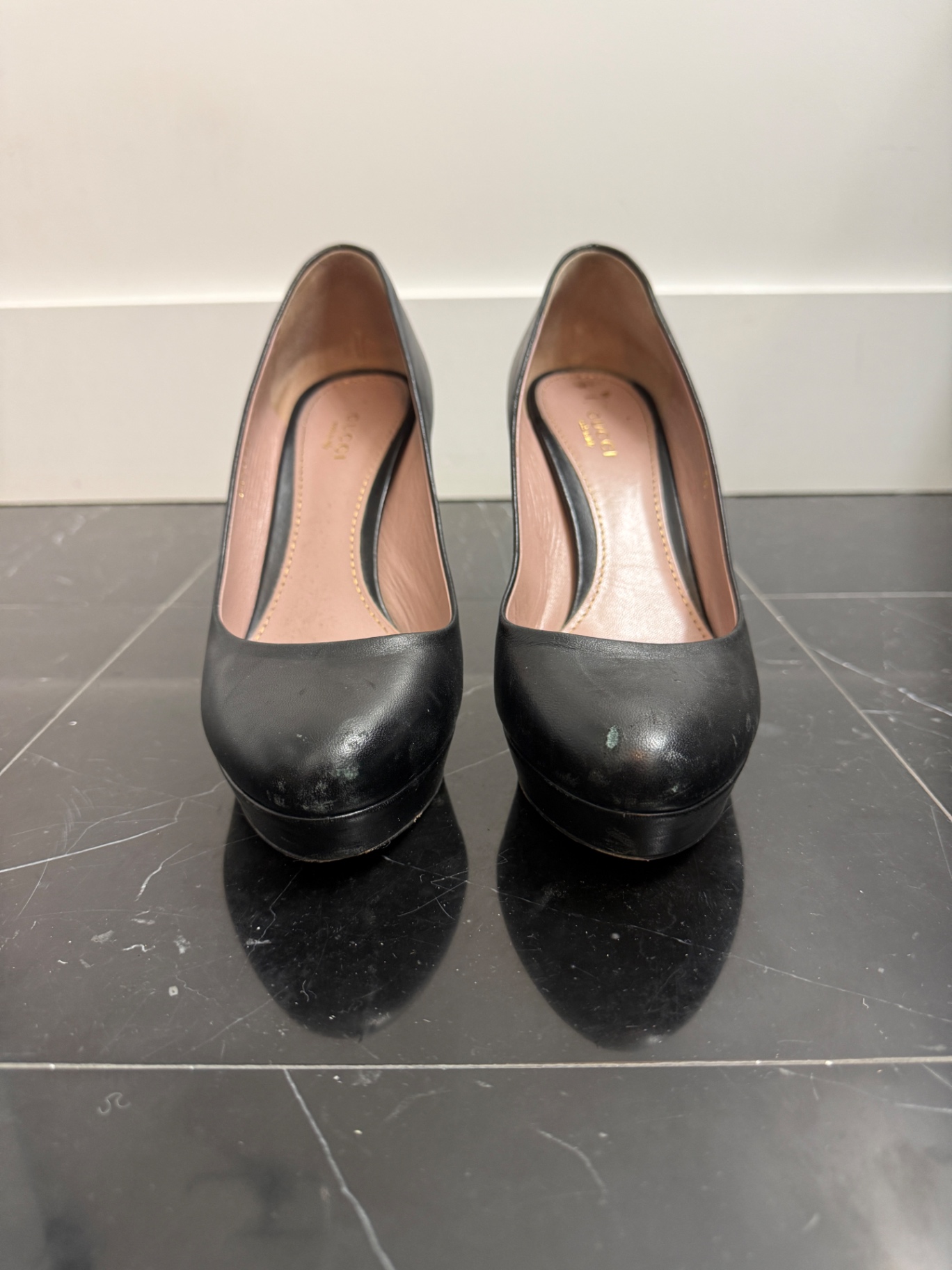 Gucci Black Leather Platform Pumps