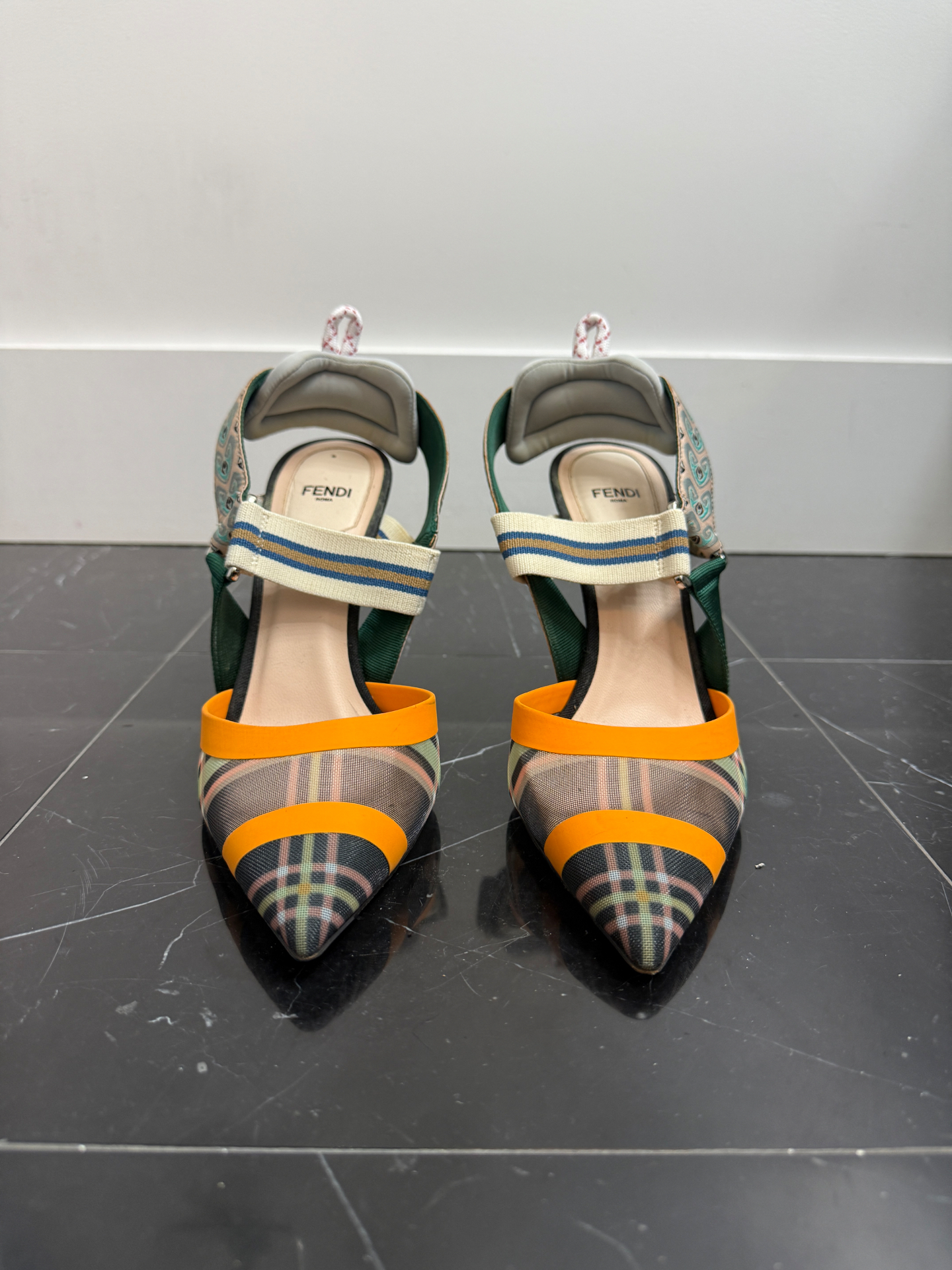 Fendi Multi-Color Mesh & Leather Pointed Pumps